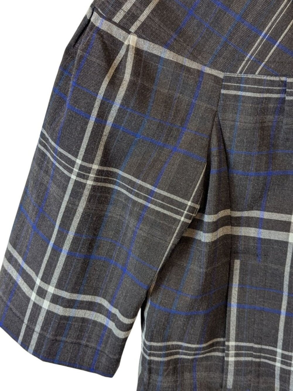 Sele M Charcoal Plaid Cropped Jacket Swing 3 Button 3/4 Sleeve Vintage Preppy - Picture 4 of 15